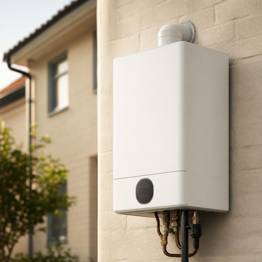 Caldaia a condensazione installata sulla parete esterna di una casa